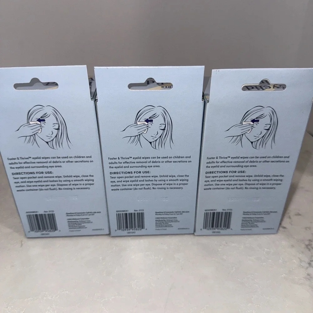 3- Foster & Thrive Rinse Free Eyelid Hypoallergenic 30 Count Boxes Total 3 Boxes